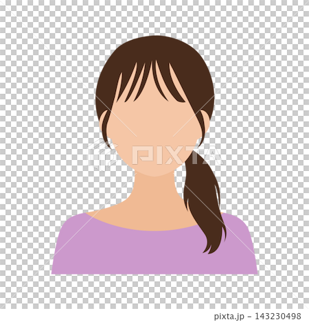 Vector illustration of the upper body of a woman with a low ponytail (faceless). Vector illustration of the upper body of a woman with a low ponytail (faceless). 143230498