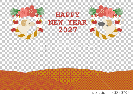 Cute Japanese-style New Year's card template for the Year of the Sheep (2027) - Transparent background Cute Japanese-style New Year's card template for the Year of the Sheep (2027) - Transparent background 143230709