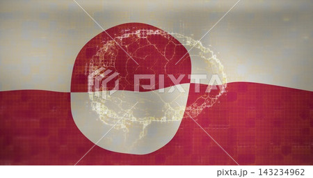 Displaying central two-tone emblem crossing horizontal wavy band on distressed canvas, with halo 143234962