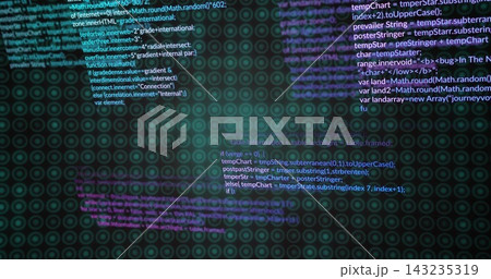 Floating code blocks moving across screen, showing visible keywords and teal concentric circles Floating code blocks moving across screen, showing visible keywords and teal concentric circles 143235319
