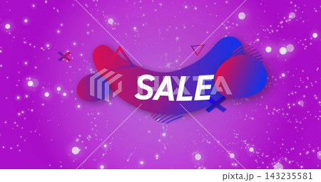 Displaying central wavy SALE banner glowing on magenta gradient, with two blobs, bokeh, accents 143235581