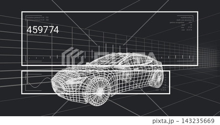 Vertical video: Wireframe car receiving automotive CAD input and updating HUD with readout 459774 143235669