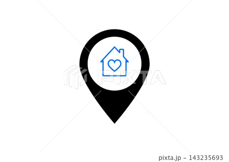 Home Location Pin Icon With Heart Symbol Representing Real Estate, Property, Shelter and Love 143235693