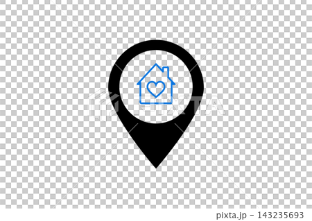 Home Location Pin Icon With Heart Symbol Representing Real Estate, Property, Shelter and Love 143235693