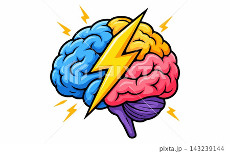 Colorful Brain with Lightning Bolt Concept Vector Illustration 143239144