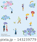 梅雨の風景と人々のイラストセット（背景あり） 143239779