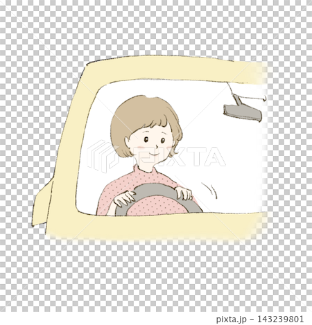 一幅插圖,描繪了一位面帶微笑的女士駕車的情景。 一幅插圖,描繪了一位面帶微笑的女士駕車的情景。 143239801