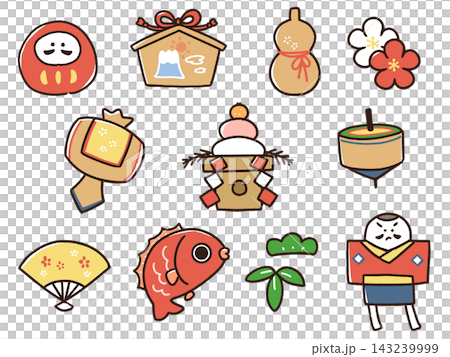 Hand-drawn illustrations of New Year's items Hand-drawn illustrations of New Year's items 143239999
