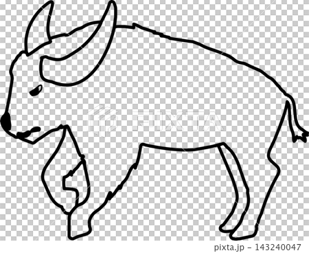 シンプルで可愛いバッファローの線画イラスト シンプルで可愛いバッファローの線画イラスト 143240047