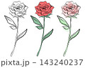バラ　薔薇　花　フラワー　赤　水彩　シンプル　オシャレ　手書き　イラスト　素材　セット 143240237