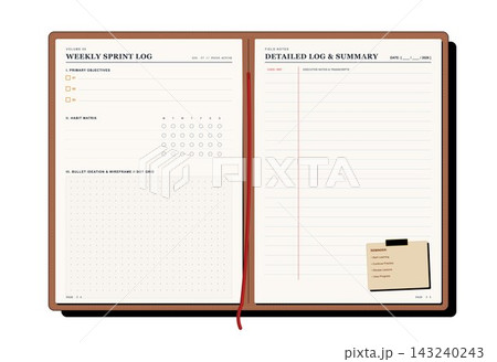 Leather bound journal spread template with weekly sprint log habit matrix dot grid Leather bound journal spread template with weekly sprint log habit matrix dot grid 143240243