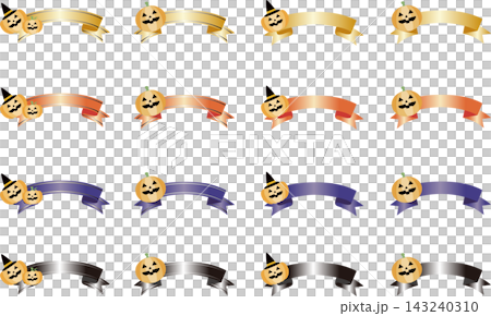 リボン　ハロウィン　かぼちゃ　秋　ギフト　プレゼント　吹き出し　飾り　あしらい　イラスト素材 143240310