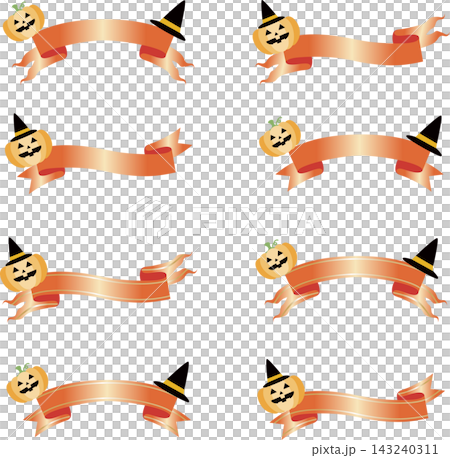 リボン　ハロウィン　かぼちゃ　秋　ギフト　プレゼント　吹き出し　飾り　あしらい　イラスト素材 143240311