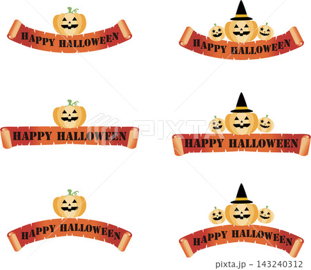 リボン　ハロウィン　かぼちゃ　秋　ギフト　プレゼント　吹き出し　飾り　あしらい　イラスト素材 143240312