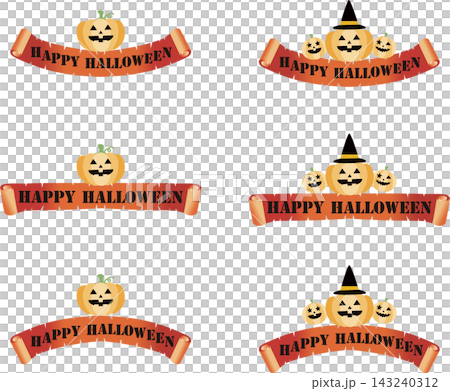 リボン　ハロウィン　かぼちゃ　秋　ギフト　プレゼント　吹き出し　飾り　あしらい　イラスト素材 143240312