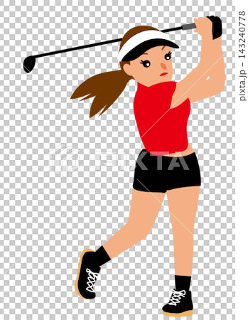 女子ゴルフ選手のティーショットのイラスト 143240778