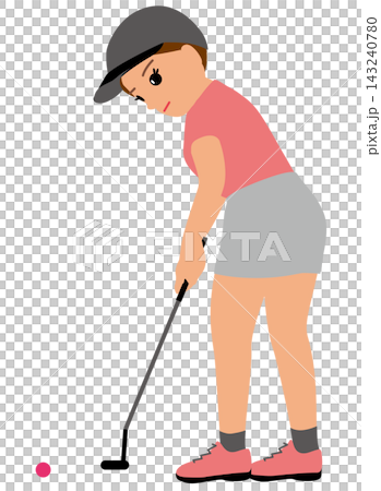 女子ゴルフ選手のパッティングのイラスト 女子ゴルフ選手のパッティングのイラスト 143240780