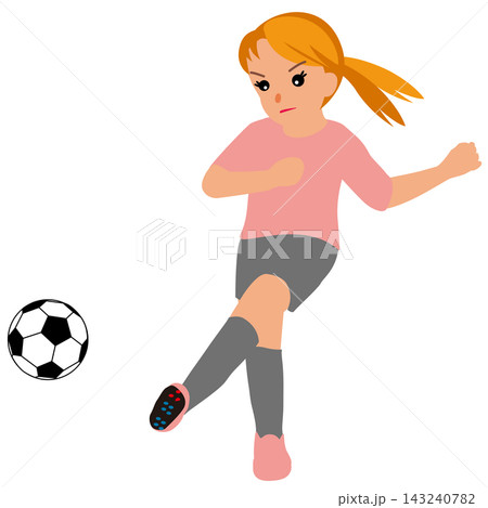 女子サッカー選手・フィールドプレーヤーのキックのイラスト 143240782