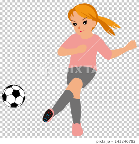 女子サッカー選手・フィールドプレーヤーのキックのイラスト 143240782