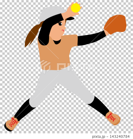 An illustration of a female softball player/pitcher in the act of throwing. An illustration of a female softball player/pitcher in the act of throwing. 143240784