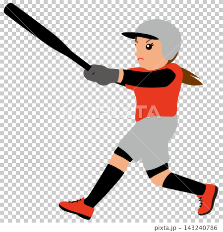 女子壘球運動員/擊球手揮棒的插圖。 女子壘球運動員/擊球手揮棒的插圖。 143240786