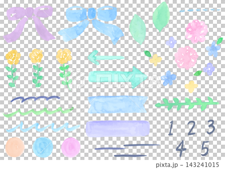 <ベクター素材> 水彩タッチの手描きデザイン素材セット(パステルカラー) <ベクター素材> 水彩タッチの手描きデザイン素材セット(パステルカラー) 143241015