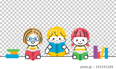 Three children reading. Colorful vector illustration. Three children reading. Colorful vector illustration. 143241289