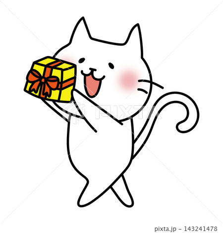プレゼントをもらった白い猫 プレゼントをもらった白い猫 143241478