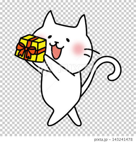 プレゼントをもらった白い猫 プレゼントをもらった白い猫 143241478