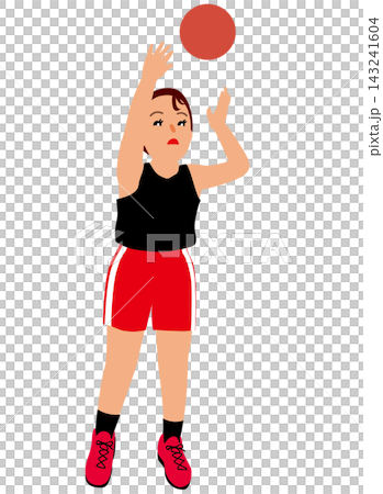 Illustration 1 of a female basketball player jumping and shooting. 143241604