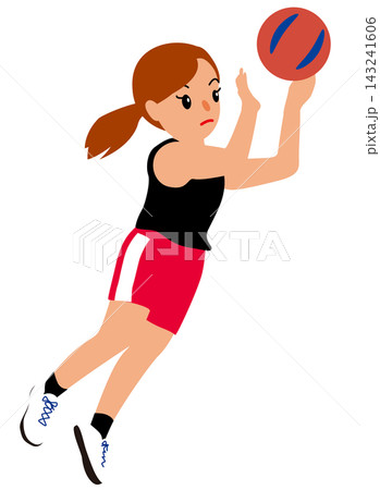 女子バスケット選手・ジャンプしてシュートするシーンのイラスト2 女子バスケット選手・ジャンプしてシュートするシーンのイラスト2 143241606