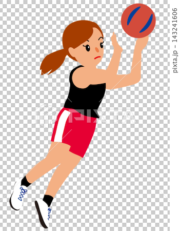 女子バスケット選手・ジャンプしてシュートするシーンのイラスト2 女子バスケット選手・ジャンプしてシュートするシーンのイラスト2 143241606