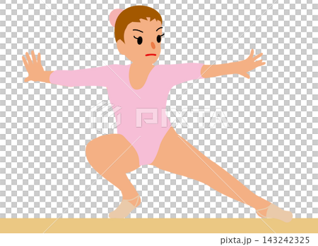 一幅描繪女體操運動員在平衡木上轉體的插圖。 一幅描繪女體操運動員在平衡木上轉體的插圖。 143242325
