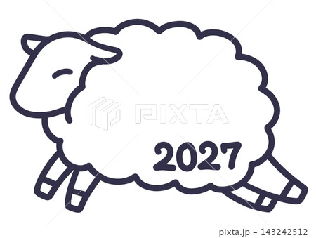 可愛い羊の線画2027年数字付き 可愛い羊の線画2027年数字付き 143242512