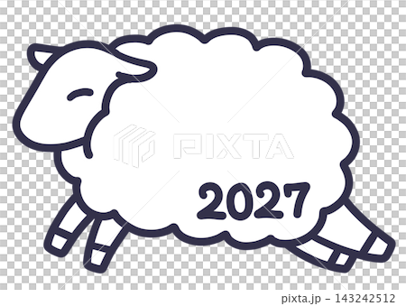 可愛的綿羊線條畫，年份為2027年 143242512