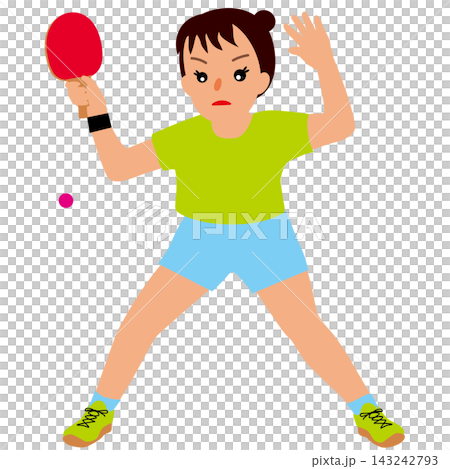 從正面視角描繪了一名女子乒乓球運動員在比賽中的情景。 從正面視角描繪了一名女子乒乓球運動員在比賽中的情景。 143242793