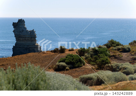 Isolated Limestone Rock Stack at Bay of Islands, Australia Isolated Limestone Rock Stack at Bay of Islands, Australia 143242889