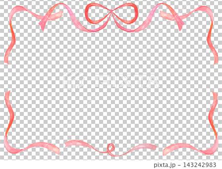 A frame with a red ribbon painted in watercolor. A frame with a red ribbon painted in watercolor. 143242983