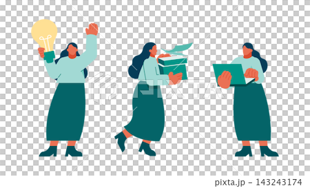 Female office workers holding documents or a lightbulb that sparks inspiration! A set of poses for work improvement and idea generation. Female office workers holding documents or a lightbulb that sparks inspiration! A set of poses for work improvement and idea generation. 143243174