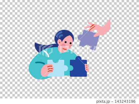 Illustration of a businesswoman assembling a puzzle. Illustration of a businesswoman assembling a puzzle. 143243196