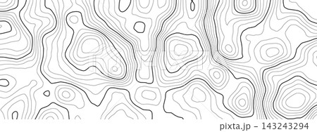 Line contour map with mountain topography vector and topographic texture pattern. Background terrain sea with wood trail cartography and land ocean relief. Abstract topo design with geographic. Line contour map with mountain topography vector and topographic texture pattern. Background terrain sea with wood trail cartography and land ocean relief. Abstract topo design with geographic. 143243294
