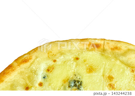 Slice of pizza with melted cheese on white background Slice of pizza with melted cheese on white background 143244238