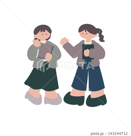 ビジネス会話する女性人物手描きベクターイラスト ビジネス会話する女性人物手描きベクターイラスト 143244712