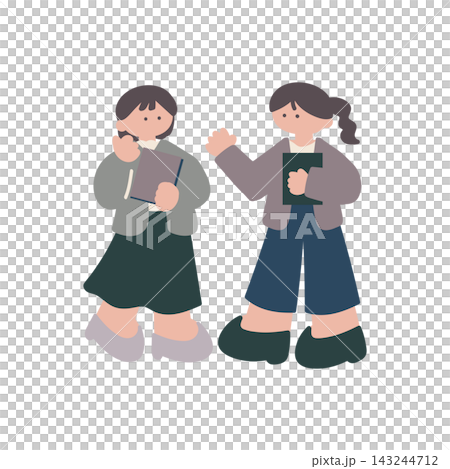 ビジネス会話する女性人物手描きベクターイラスト ビジネス会話する女性人物手描きベクターイラスト 143244712