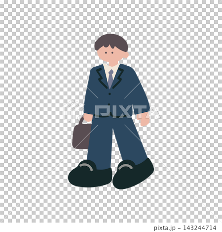 ビジネススーツ出勤する男性人物手描きベクターイラスト ビジネススーツ出勤する男性人物手描きベクターイラスト 143244714