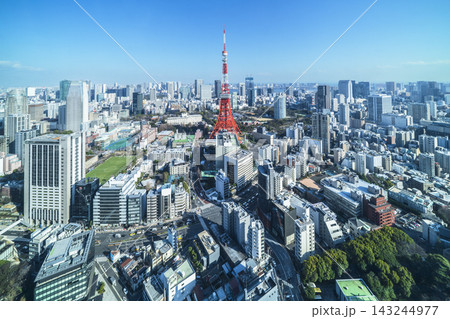 麻布台ヒルズ・スカイロビーから望む東京の都市風景【東京都・港区】 麻布台ヒルズ・スカイロビーから望む東京の都市風景【東京都・港区】 143244977