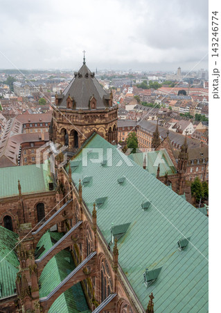 Roof and flying buttresses of Strasbourg Cathedral in France Roof and flying buttresses of Strasbourg Cathedral in France 143246774