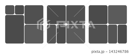 Social media post template with ig grid layout and story design. Collage puzzle mockup set for abstract banner background. Vector photo frame collection for modern digital content. 143246786