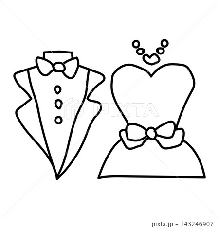 Wedding suit and dress doodle icon isolated on white background. Vector illustration. Wedding suit and dress doodle icon isolated on white background. Vector illustration. 143246907