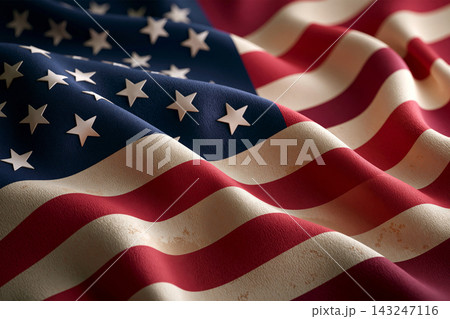 Modern design of antique patriotic flag composition with subtle folds and 143247116